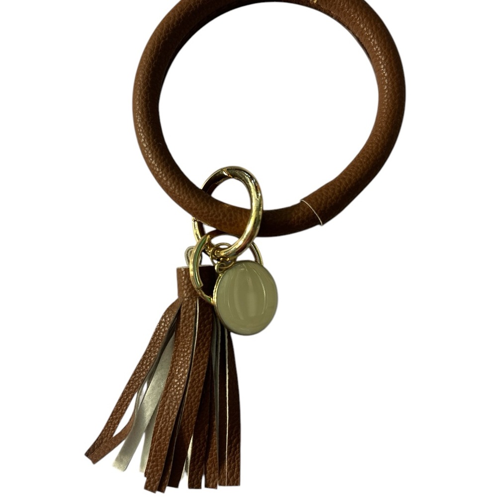 Brown‎ and Gold Leather Key Holder with Tassel